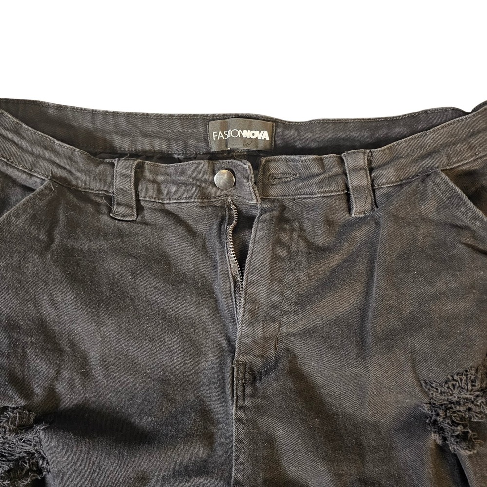 Fashion Nova Womens 1X Distressed Cargo Pants Washed Black Wide Leg RJH5877P